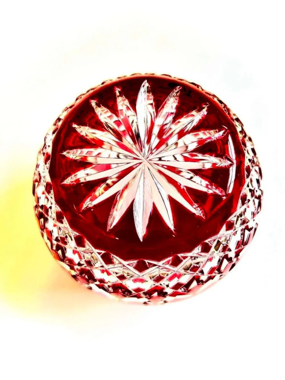 NWT CRYSTAL CLEAR IND Essex Ruby Red Crystal Rose Bowl Hand Cut to Clear 4.5